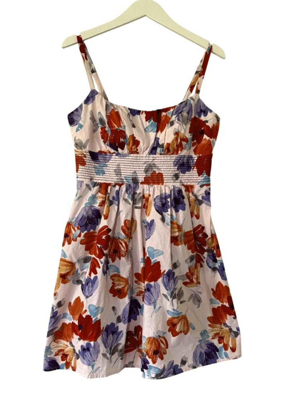 B Smart Floral Smocked Mini Sundress White Multi Y2K Style Sz 12 JR